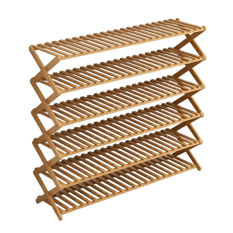 6-tier free standing foldable bamboo simple shoe rack cabinet plant stand flower display shoe storage shelf without installation