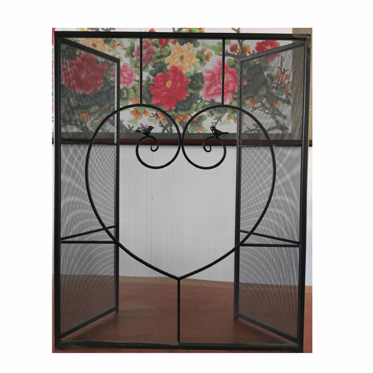 Home Decorative Indoor Fireplace Screen 3 Panel Wrought Iron Large Fireplace Screen Metal Decorative Mesh Cover
