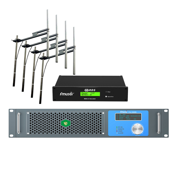 FMUSER FU-1000D Профессиональный 1KW FM вещания радио передатчик + 4 Bay FU-DV2 антенна + возможностью погружения на глубину до 30 м 1/2 "кабель с цифровым RDS кодировщик