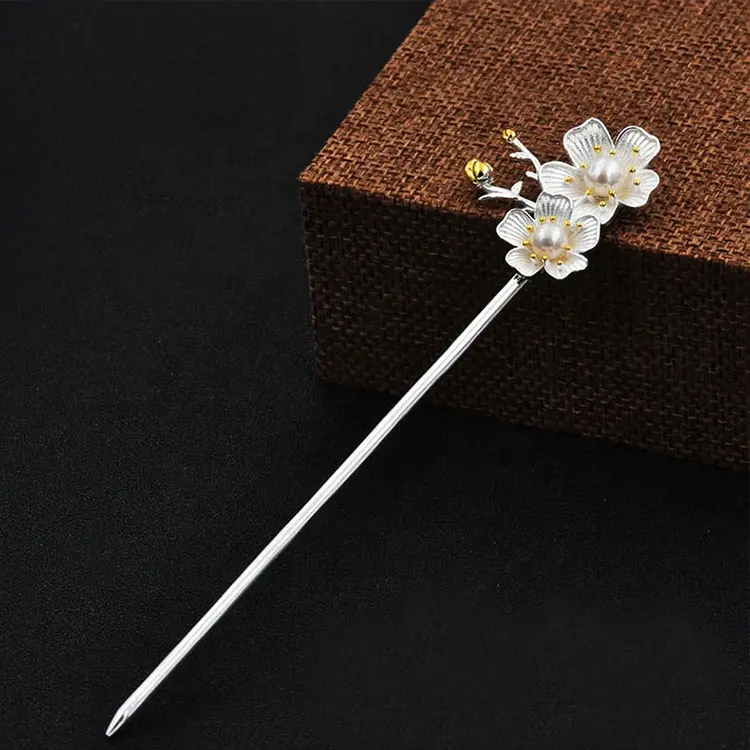 Shenglan Factory manufacturer 925 sterling Chinese Hair Stick with Pearl Hair Pick Luxury Gift  Bridal Wedding Accessories