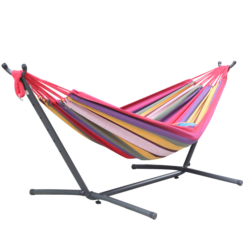 Hot Selling Outdoor Indoor Double Cotton Hammock With Place Saving Metal Hammock Stand