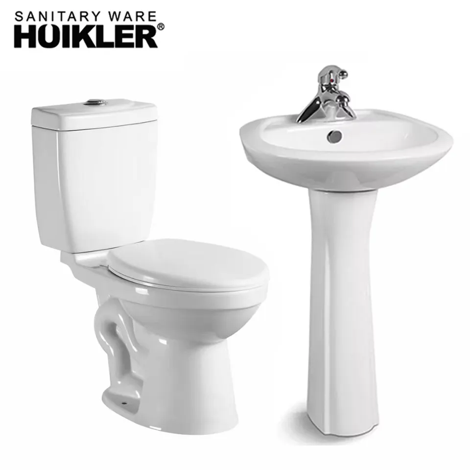 Wholesale economic cheap inodoro sanitary ware wc bathroom ceramic pedestal basin sink and siphonic two piece toilet set