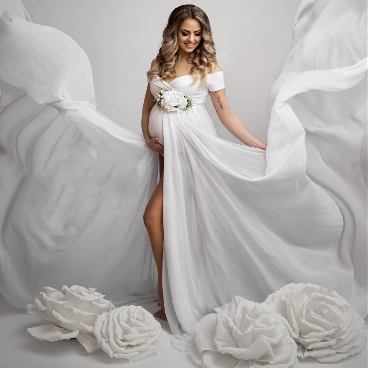 2021 pregnant clothes women Maxi dress maternity photoshoot dress for pregnant women