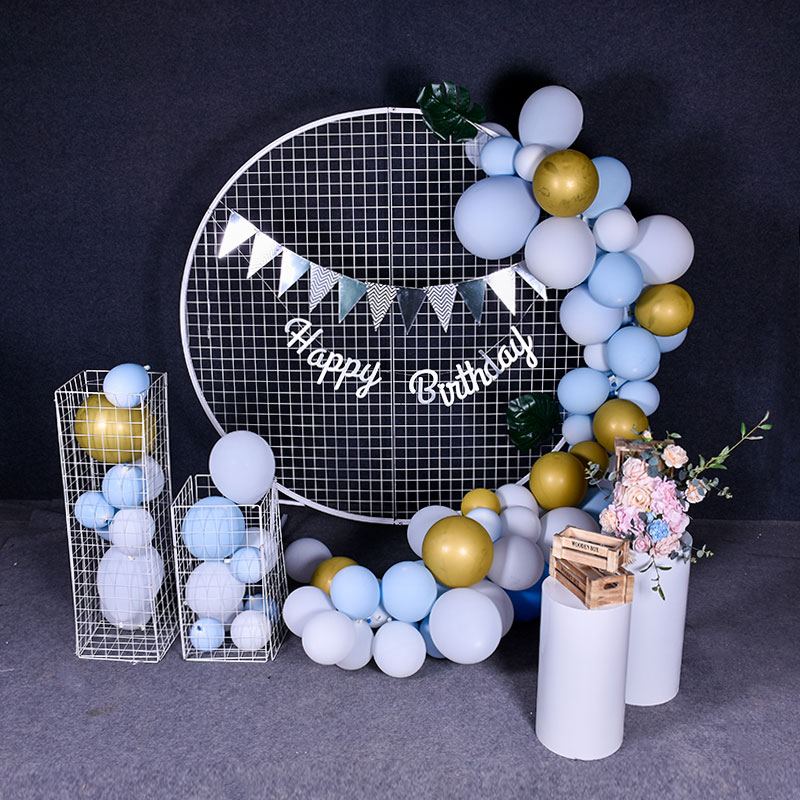 high quality crafts party supplies metal circle grid stand round mesh backdrop for wedding baby shower decoration