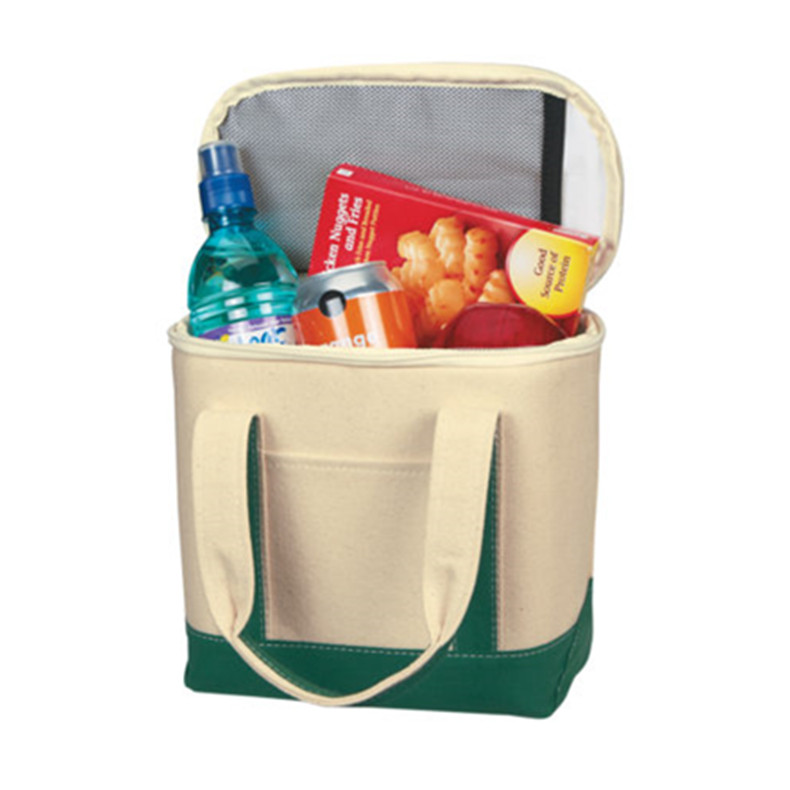 for women and school kids zipper reusable cotton canvas insulated lunch thermal cooler bag