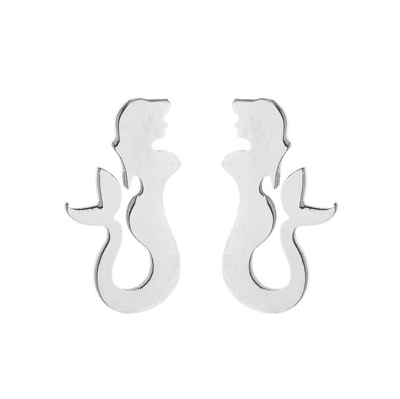 Jewelry Wholesale Personality Mermaid Stud Earrings Simple Unique Stainless Steel Stud Earrings