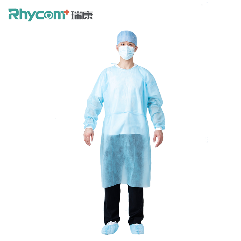 Rhycom Уровень 1 космическая дорога PP + PE швейная непроницаемый халат Одноразовые Медицинские Халаты Non сплетенные PP непроницаемый Халат