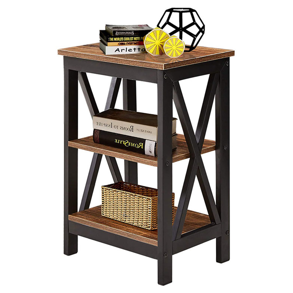 Modern 2-tier wooden sofa side table bedroom nightstand end table storage cabinet for living room