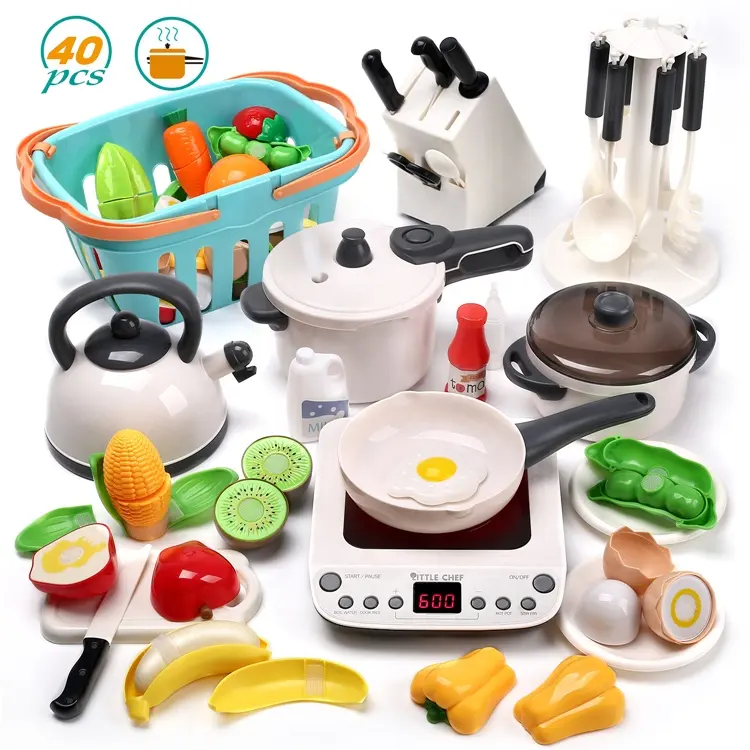 Delicate Cute Stone Cooking Pretend Play Toy Kitchen Cookware Play Set with Sound and Light Kitchen Play Toys Set for Kids