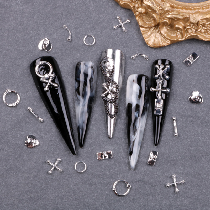 TSZS Design 50pcs/mix Punk Vintage Style Nail Parts 3D Gold Silver Nail Alloy Popular Gothic Style Nail Accessories
