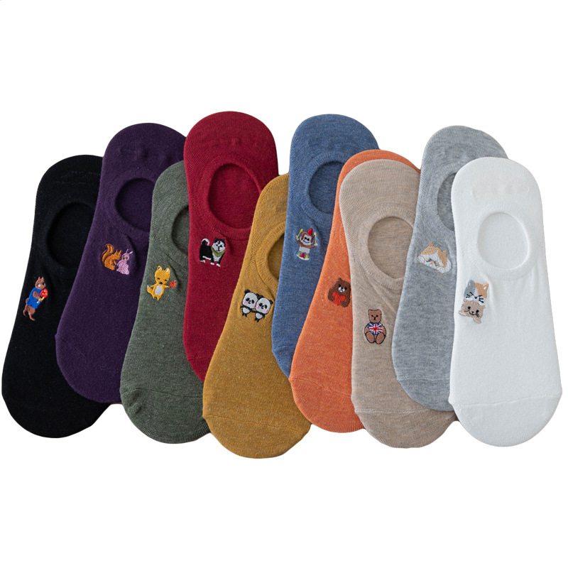 Cute cartoon women sock solid color gel girl ladies anti slip embroided invisible cotton Socks