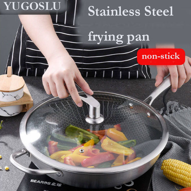 SUPER SEPTEMBE20-22-24cm 304 stainless steel non-stick coating round frying pan induction cooking deep fry pan with long handle