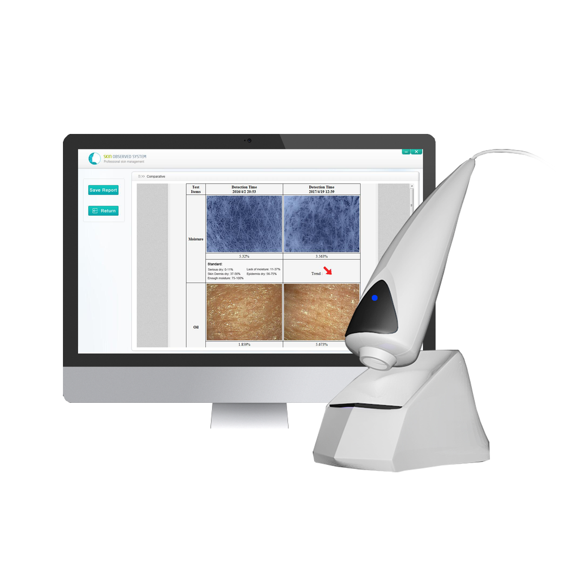 Beauty Salon USB Connect Collagen Fiber Observe System Portable Skin Analyzer System with Products Recommendation and Report