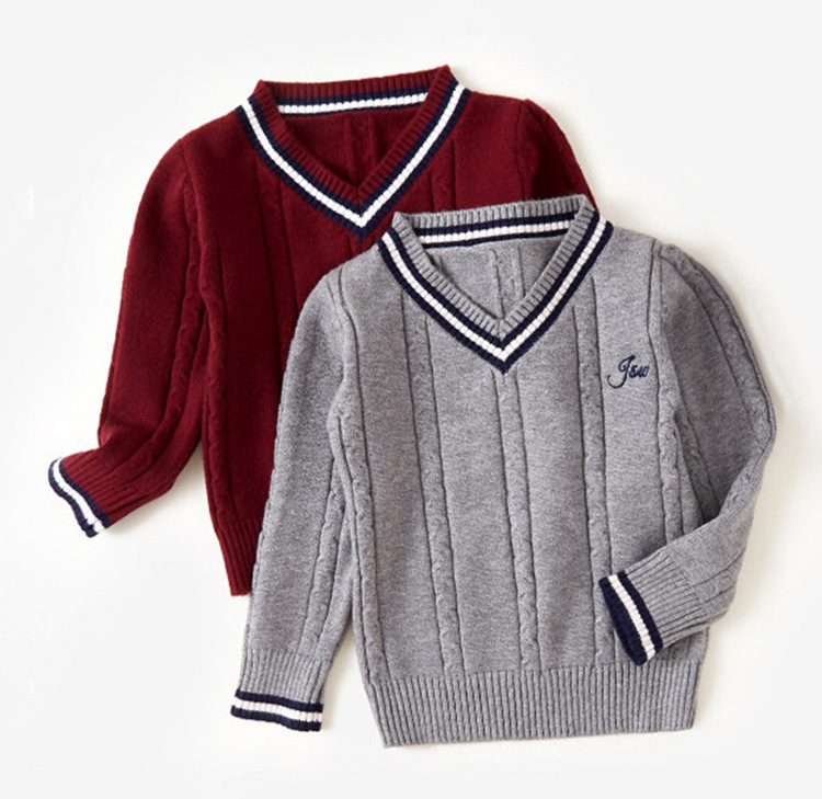 Custom kids autumn winter children boys' sweater V neck baby's knitting pullover bottoming sweaters