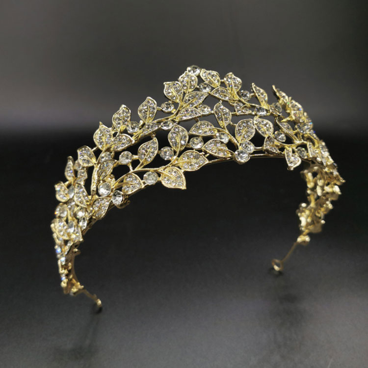 Rhinestone Baroque Bridal Leaves Round Crown Hair Ornament Bridal Crown Tiara