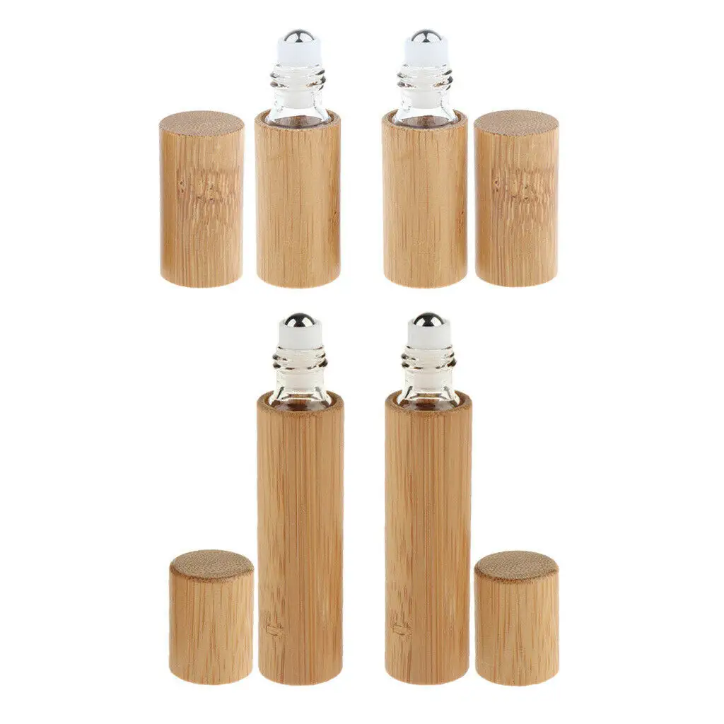 Hot sale 3ml 5ml 10ml small bamboo glass roller ball bottles for cosmetic e liquid perfume essential oil screw cap
