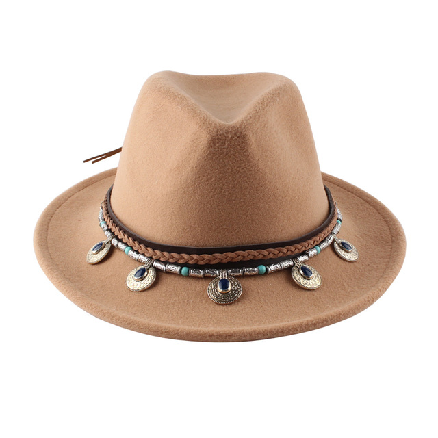 Hot Sale Fashion Autumn Winter Wool Felt Ribbon Rope Jazz Bowler Hat for Woman