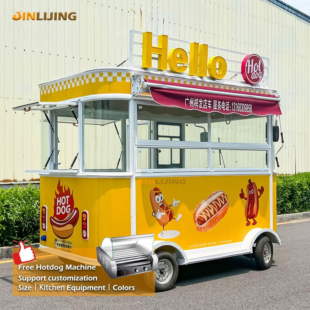 JINLIJING High Quality Custom 13ft Yellow Bus Fast Food Trucks Mobile Kitchen Ice Cream Hot dog Food Trailer Cart On Wheels