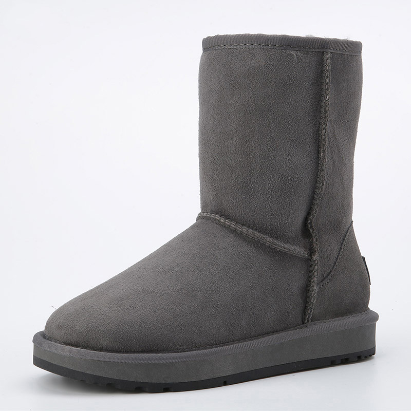 Sheepskin Leather Wool Fur Lined Women Suede Short Winter Snow Boots