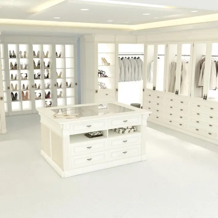 High end modern white walk in closet system bedroom furniture design for dressing room