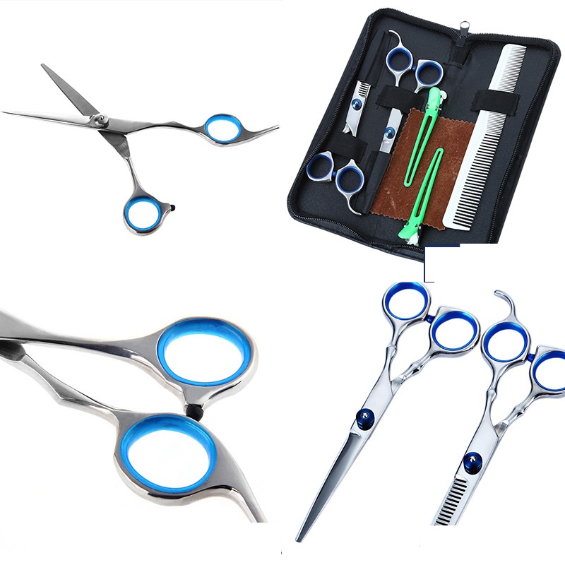 Wholesale 5Pcs Hair Cutting Scissors Set Barber Shears Hair Stainless Steel Thinning Kit Salon Scissors Home Hairdressing Tools