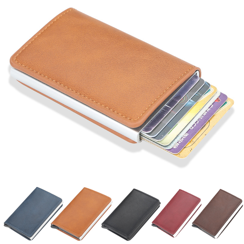 OEM dompet kulit черный rifd металлический wollet мужской Алюминиевый держатель для карт кошелек Мужские Роскошные Короткие Кошельки осенний индивидуальный кошелек
