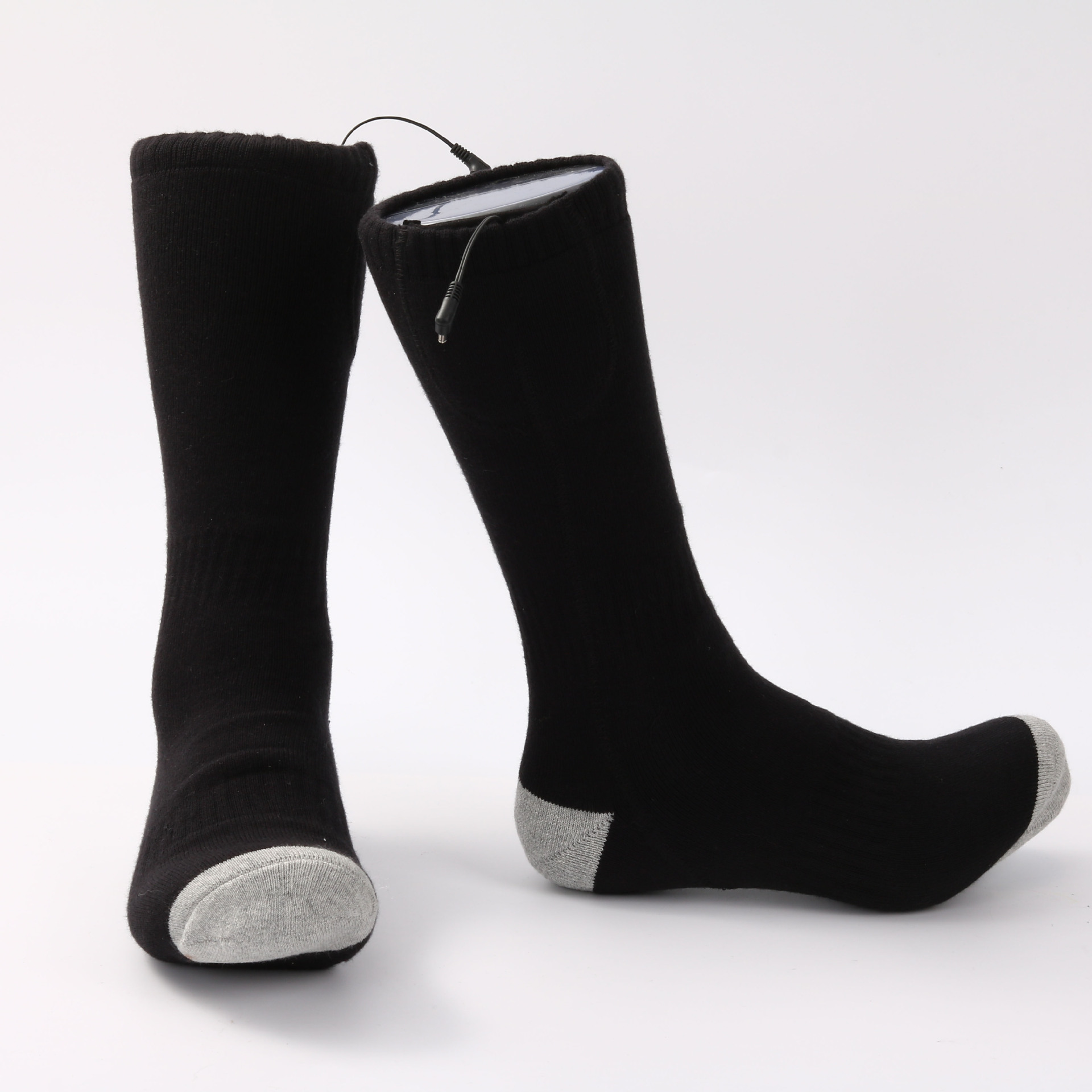 Thick winter outdoor ski thermal power rechargeable battery heated hiking cozy crew socks wool hiking sock for men women