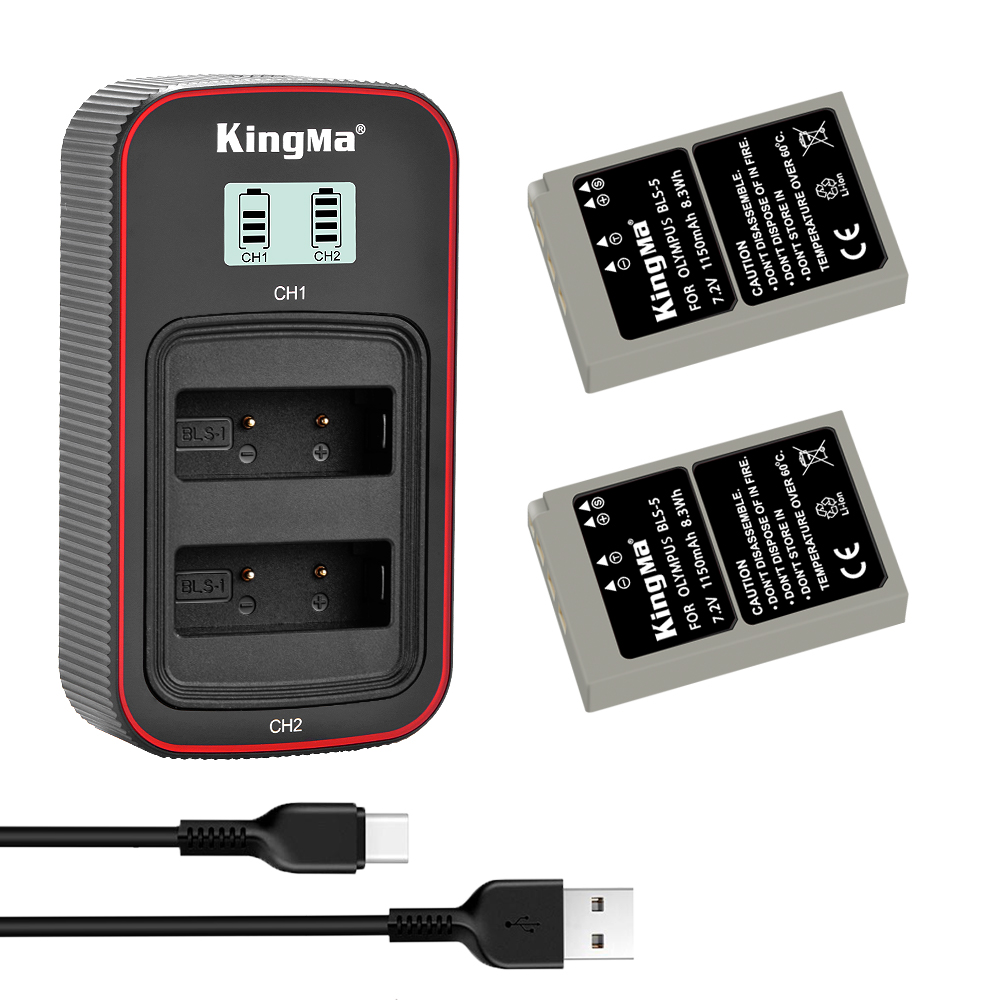 KingMa Fully decoded Camera battery BLS-1 BLS-5 and LCD dual charger for Olympus E-PL6 E-PL7 E-PL8 E-PL9 E-PM2 E-P3