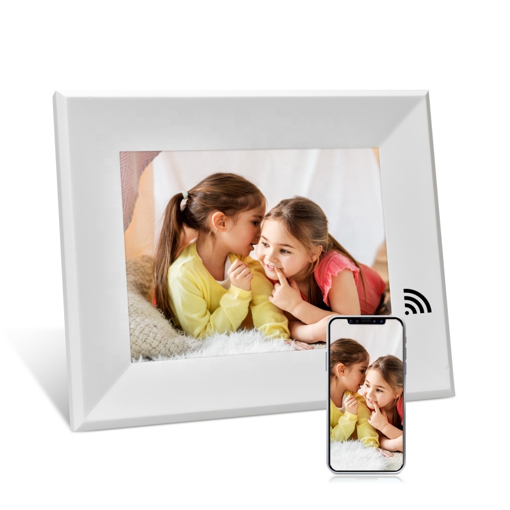 Autumnrain 2021 best gift wedding photo frame support photo and video play 8 inch Wooden WIFI photo frame