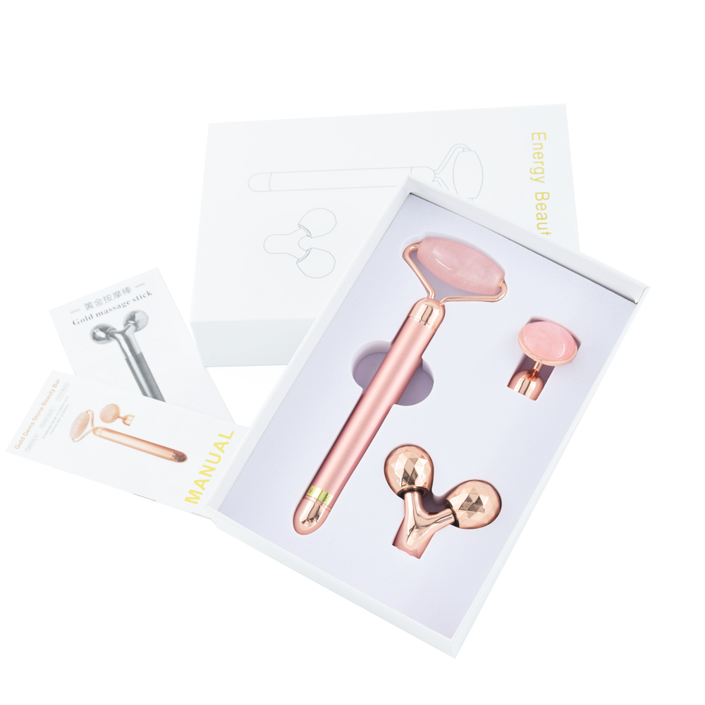 Electric Jade Face Roller, 3 in 1 Vibrating Jade Roller and 3D Roller Electric 24K Vibrating Energy Set