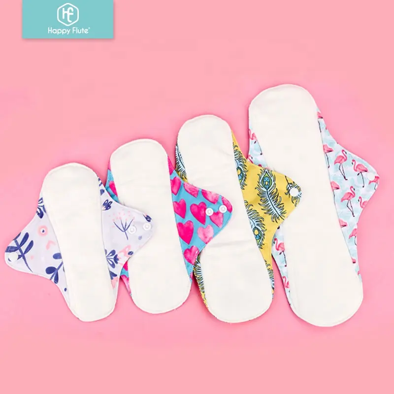 HappyFlute OEM reusable menstrual napkins colorful print cloth washable sanitary pad
