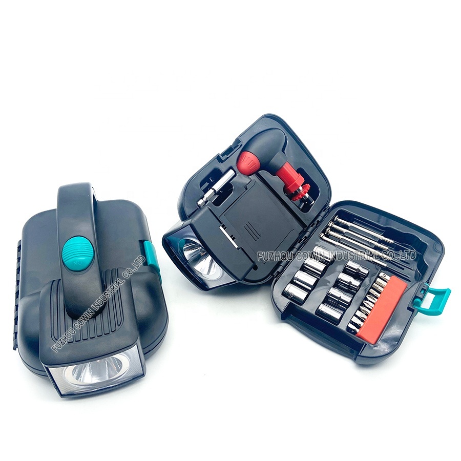25 pieces home repair multifunctional household tool kit promotional gift hand tool set with LED flashlight
