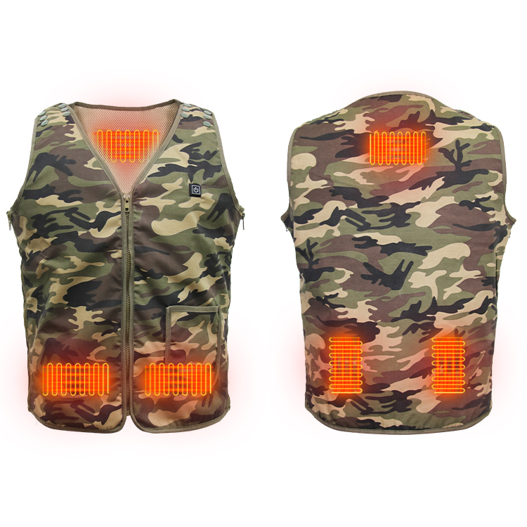 High quality popular polyester camouflage electric USB customized heat battery heated pad vest power bank supply