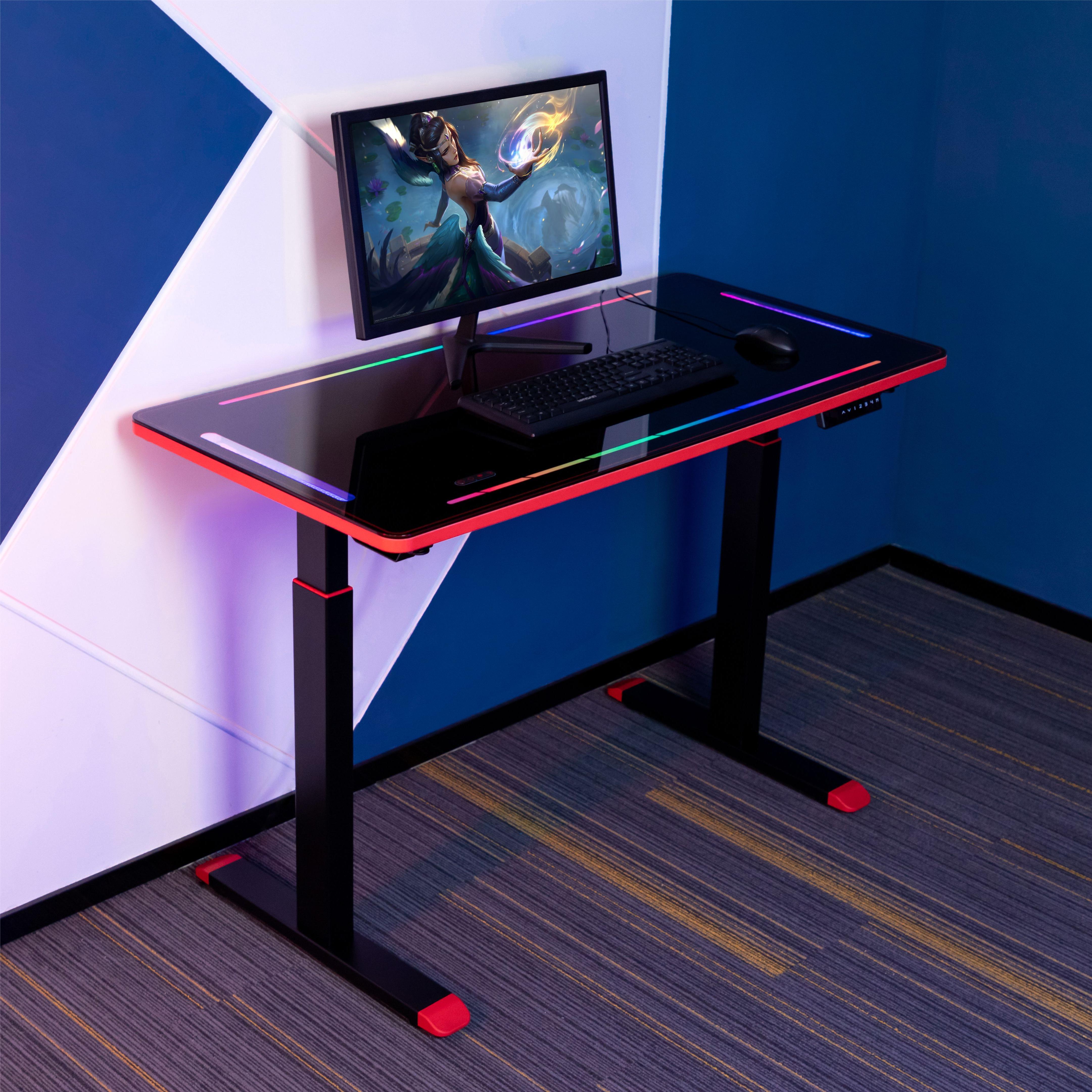 Bluetooth колонки, RGB световые полосы, игровой стол с регулируемой высотой, офисный стеклянный Настольный компьютер, игровой стол rgb