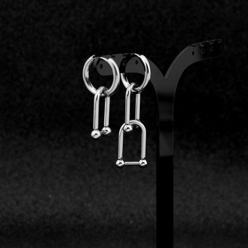 2021 New Single Creative Simple Multi-layer Lock Pendant Ear Hoop Hip-Hop Rock Party Gift Stainless Steel Earrings For Men