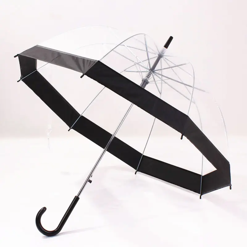 23 Inches Color Coated Plastic Curved Handle Semi-Automatic Transparent Dome Umbrella