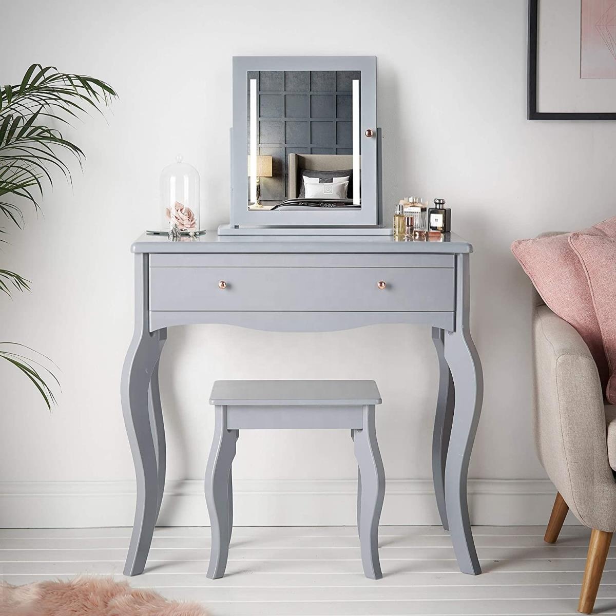 Bedroom furniture set mdf dressers vanity dressing table with mirror and stool dressers with lights