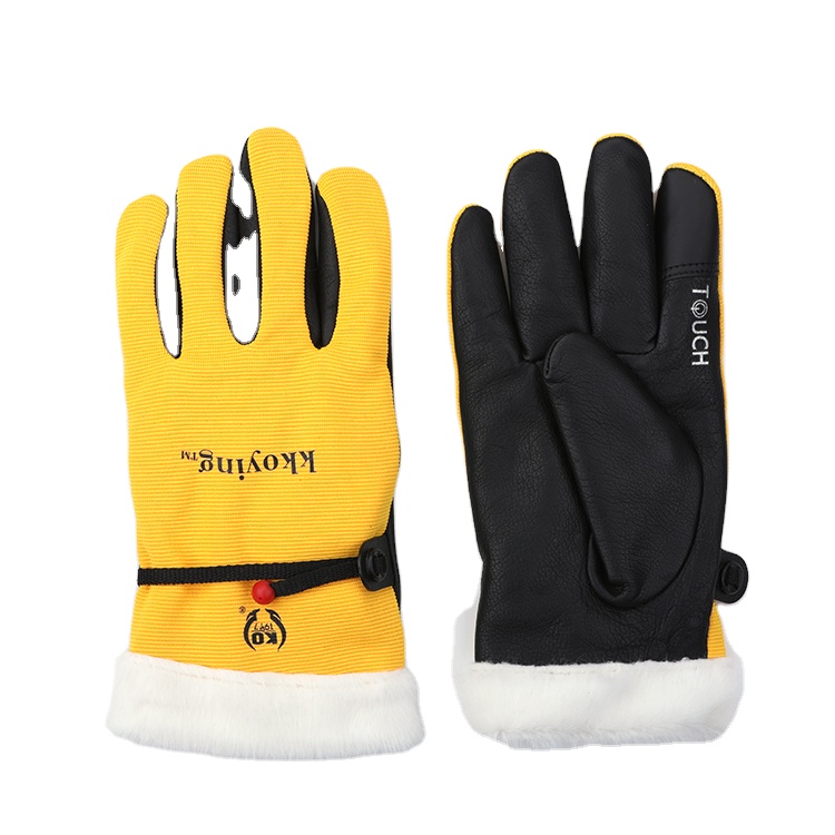 Touch Screen Winter Fur Warm Cow Leather Gloves Driver Outdoor Sport Driving Waterproof Hand Protection