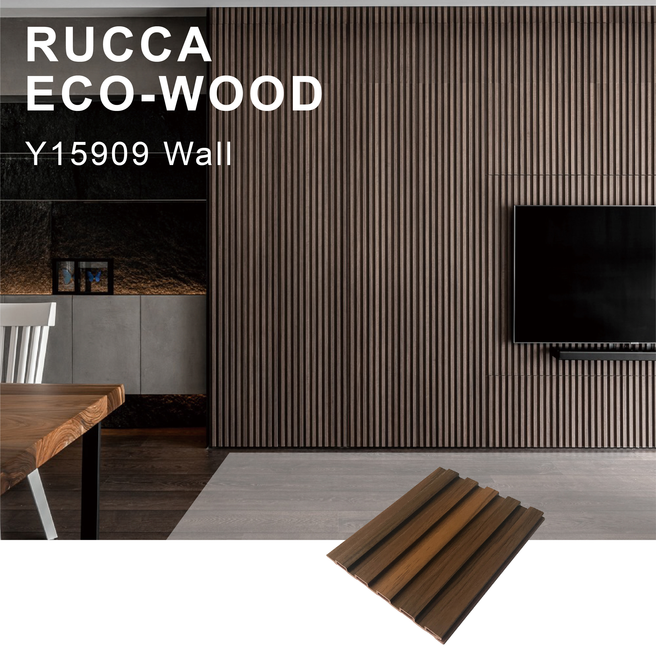 Rucca WPC/PVC Wood Plastic Composite Laminate 159*09mm Wall Panels For Indoor Interior Decoration Facade
