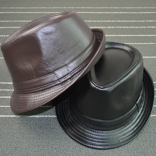 Winter Classic Vintage jazz hat top hat PU leather fedora hats wholesale for men
