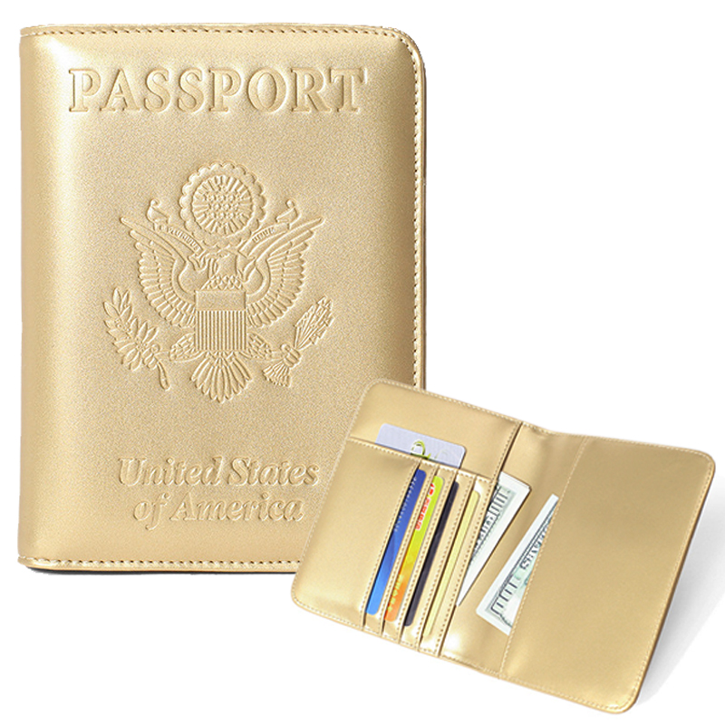 RFID Blocking Custom Logo PU Leather Travel Passport Protector Case Card Ticket Wallet Passport Cover Holder