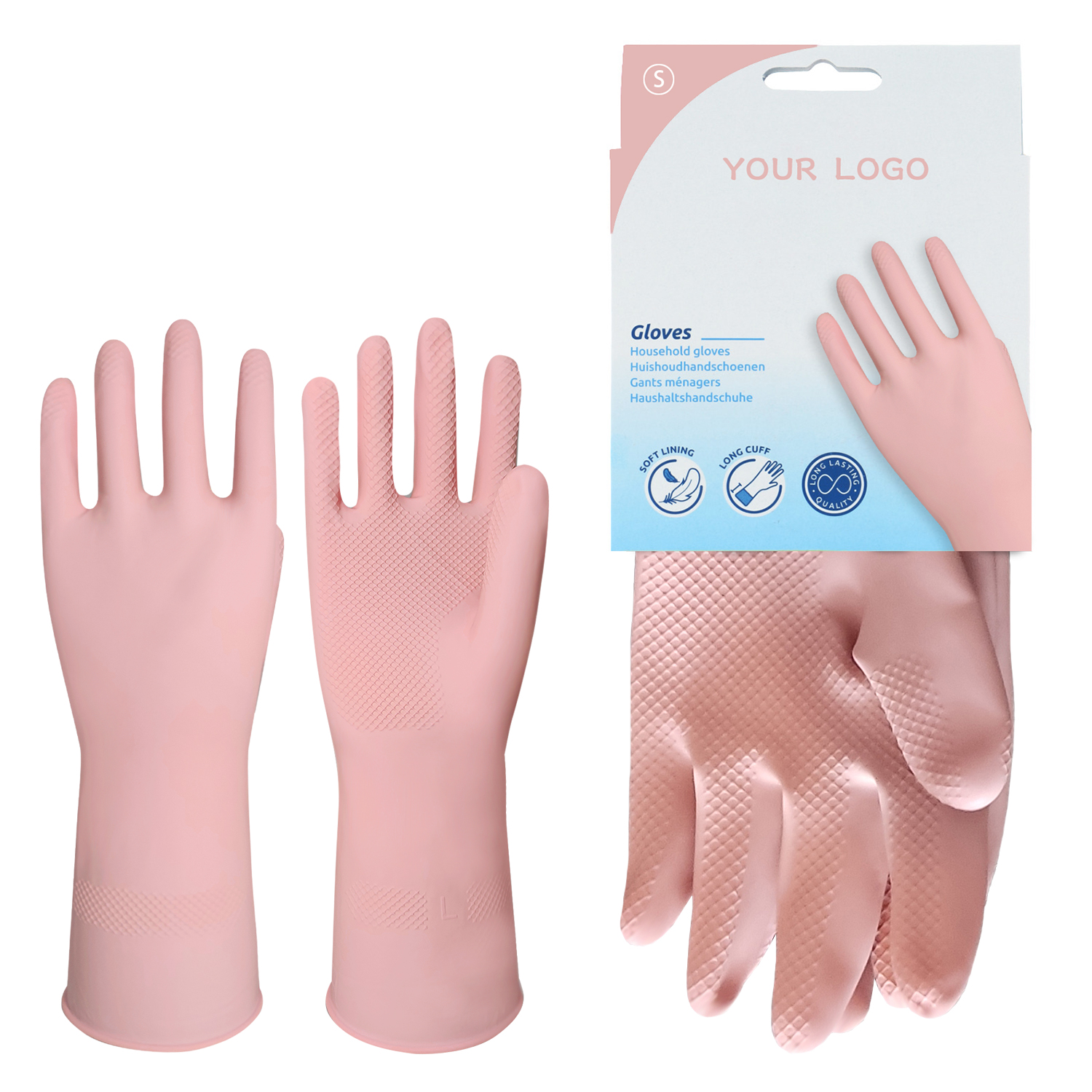 32cm Long Reusable Natural Latex Household Rubber Gloves For Kitchen Dishwashing Cleaning Non Slip Waterproof