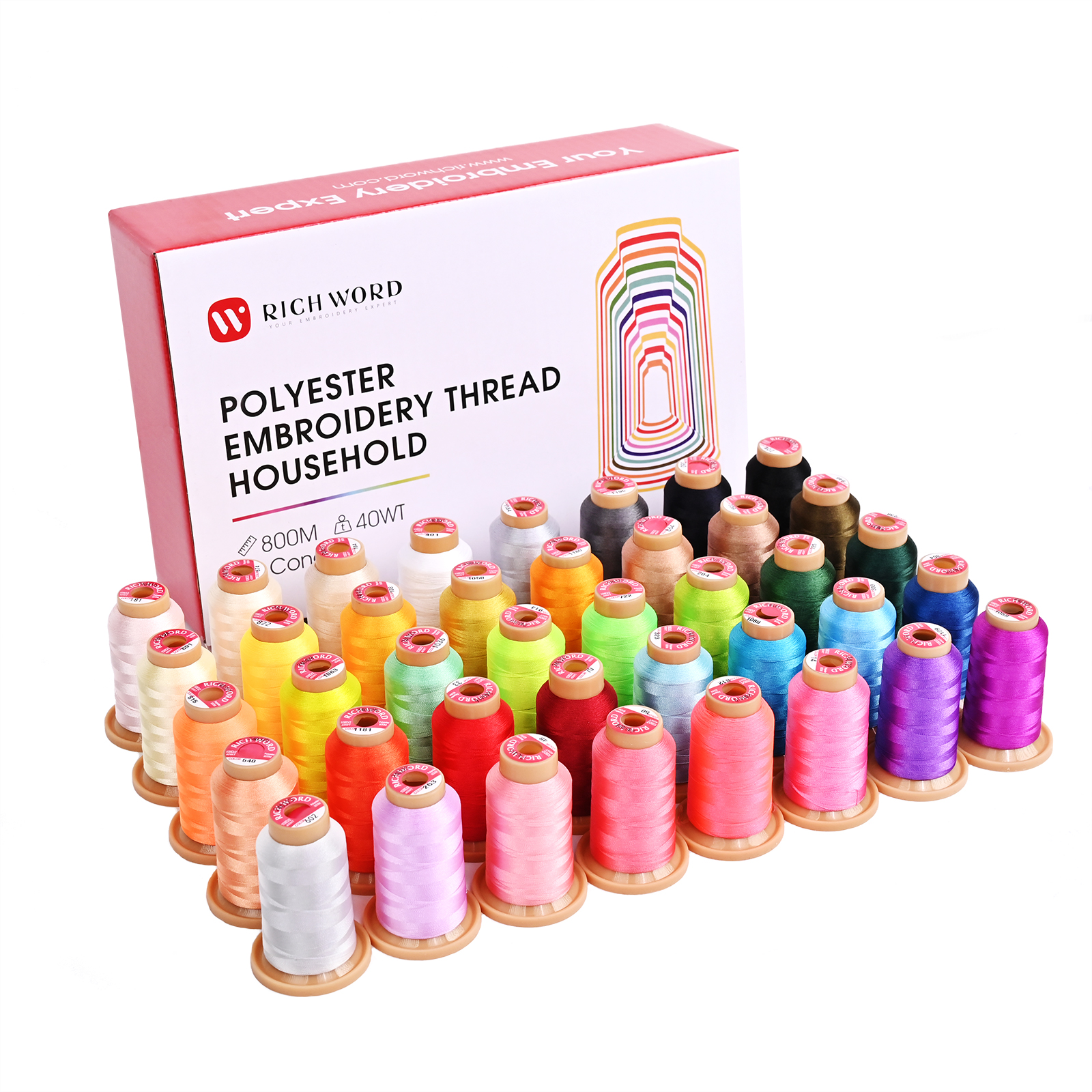 Richword 800m 108D/2 40WT 40 Colors or 60 Colors 100% Polyester Embroidery Thread for Household Home Embroidery Machine