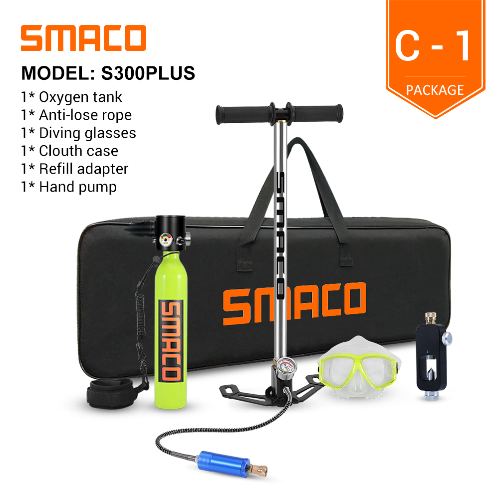 SMACO S300Plus Мини-резервуар для подводного плавания, цилиндр с возможностью 10 минут, емкость 0,5 литра с многоразовым дизайном