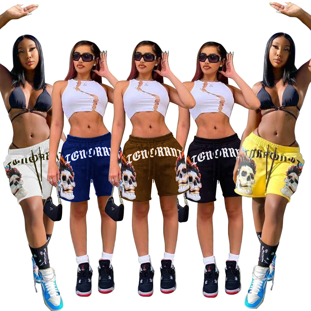 2021 New Ladies Clothing Fashion Printed Quick Drying Drawstring Pants Elastic Casual Summer Beach Shorts Women
