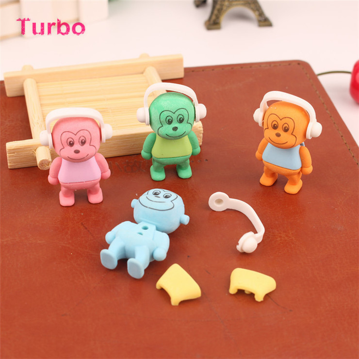 order Cute gift stationery online Promotional Eco-fiendly Cartoon Custom Multi-color 3d monkey shaped mini erasers for students
