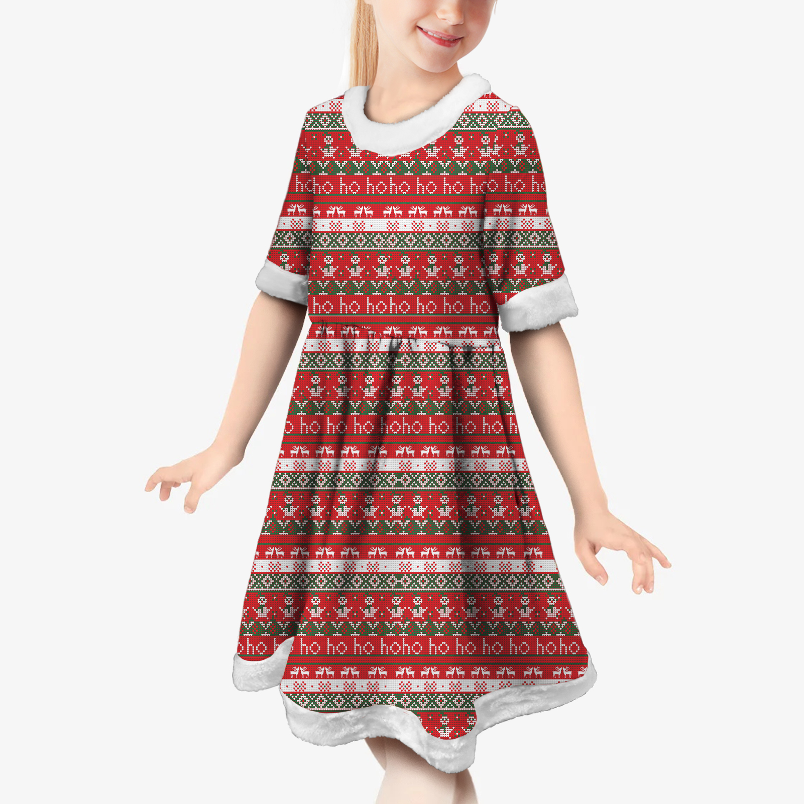 2021 New Christmas Girl Dress Women Cute Cartoon Christmas Tree Snowman Print Mini Party Dresses Autumn Winter Long Sleeve Dress