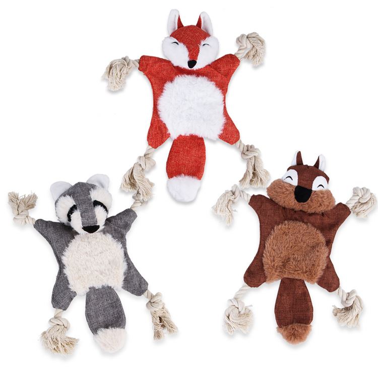 BJ 190 High quality bite resistant dog plush toy raccoon squirrel fox bear tiger pet chew toy
