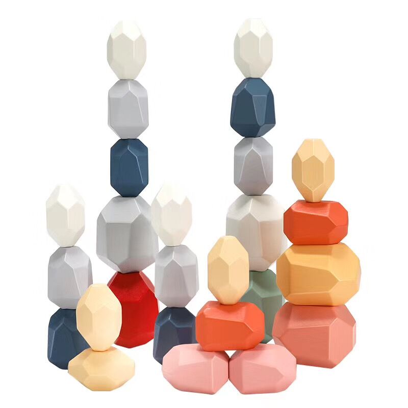 colored gems building blocks rainbow wood balancing stacked stones for kids Creative Building Wooden Early Development Toy