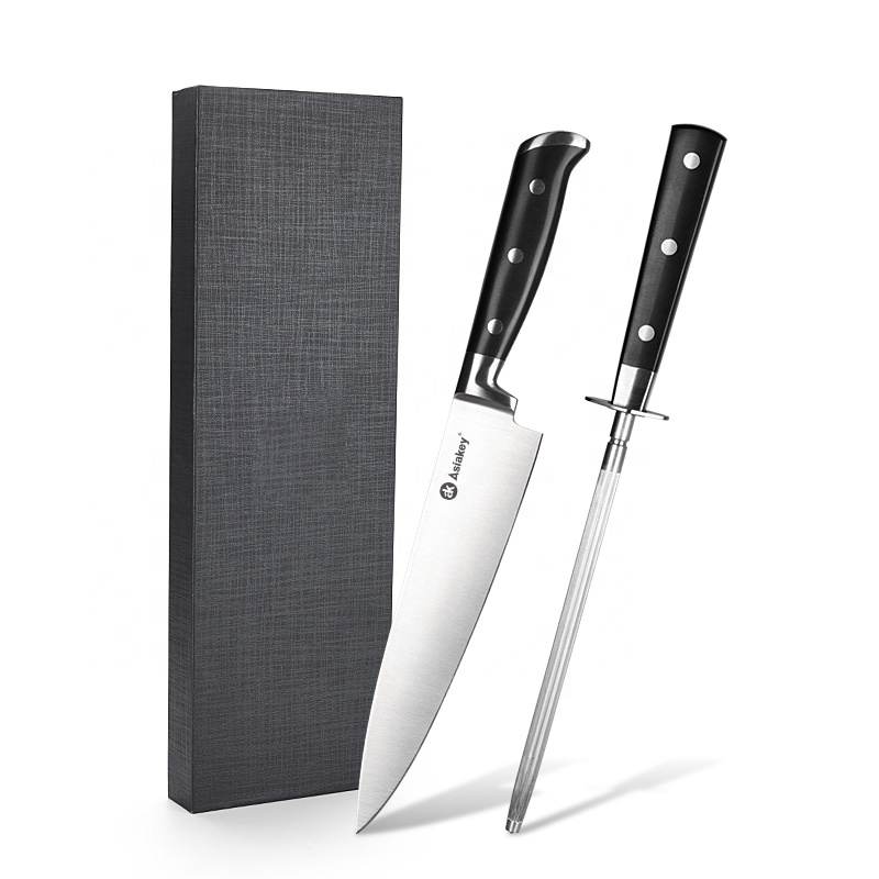 Professional 2pcs Box Packaging Sharper Stainless Steel Sharpener and Chef Cooking Knife Set Kitchen